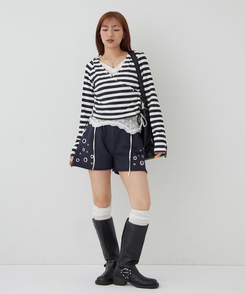 WHO'S WHO gallery（フーズフーギャラリー）の「アイレットスウェットショーツ（スウェットパンツ・レディース・カーキ/ネイビー/ホワイト/チャコールグレー・FREE）」の22枚目の写真