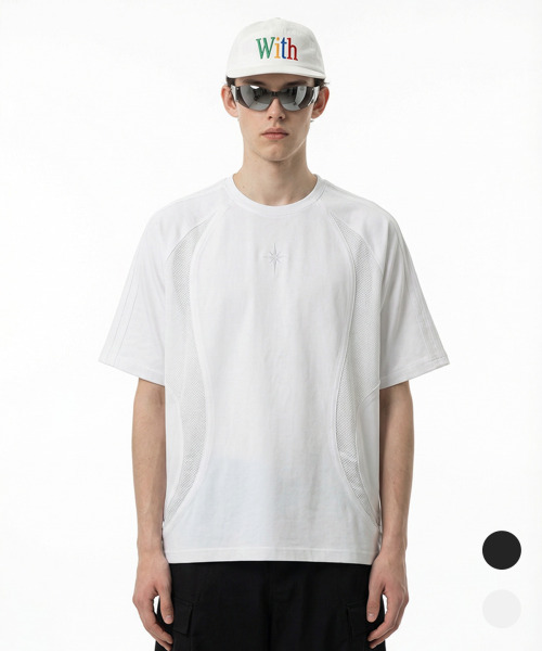 BUTTON SEOUL（ボタンソウル）の「エアカーブメッシュラグランショートスリーブTシャツ (2カラー)（Tシャツ/カットソー・メンズ・ホワイト/ブラック・M(48)/L(50)/XL）」の3枚目の写真