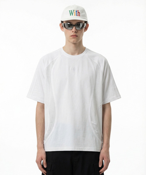 BUTTON SEOUL（ボタンソウル）の「エアカーブメッシュラグランショートスリーブTシャツ (2カラー)（Tシャツ/カットソー・メンズ・ホワイト/ブラック・M(48)/L(50)/XL）」の5枚目の写真