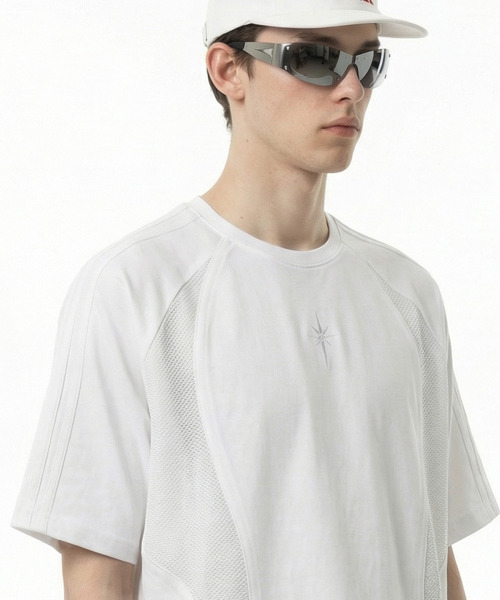 BUTTON SEOUL（ボタンソウル）の「エアカーブメッシュラグランショートスリーブTシャツ (2カラー)（Tシャツ/カットソー・メンズ・ホワイト/ブラック・M(48)/L(50)/XL）」の6枚目の写真