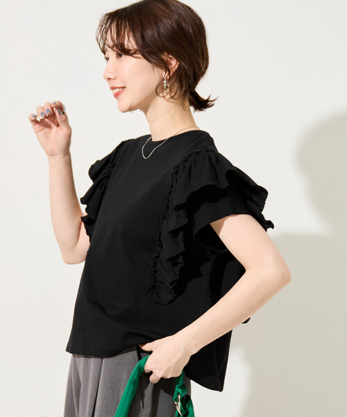 8/1限定価格 大人気 フリルTシャツ セール】限定展開 フリル スリーブ Tシャツ（Tシャツ/カットソー