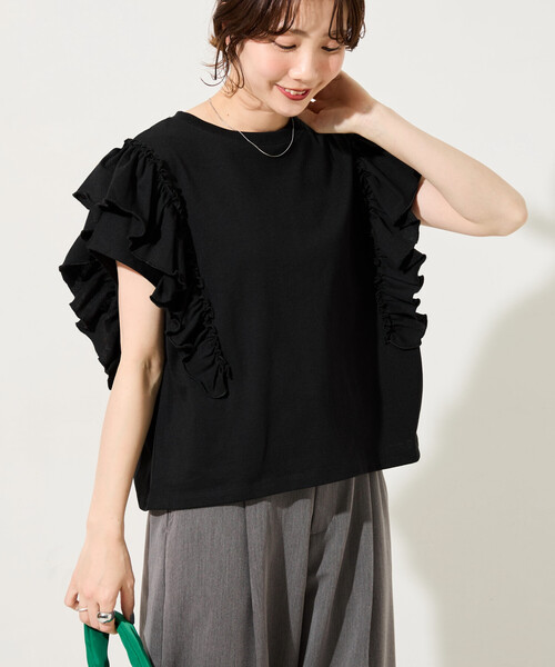 FREAK'S STORE(フリークスストア)の「限定展開 フリル スリーブ Tシャツ(Tシャツ/カットソー・レディース・ブラウン/ブルー/オフホワイト/ライトグレー/ブラック・フリ-)」の13枚目の写真