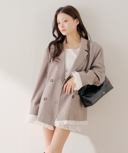 Chico（チコ）の「【セットアップ対応】袖フリルテーラードジャケット（テーラードジャケット・レディース・ベージュ系その他2/グレー/ベージュ・FREE）」の7枚目の写真