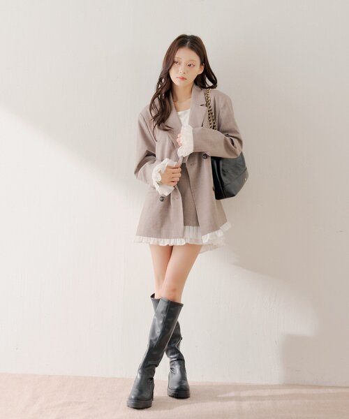 Chico（チコ）の「【セットアップ対応】袖フリルテーラードジャケット（テーラードジャケット・レディース・ベージュ系その他2/グレー/ベージュ・FREE）」の11枚目の写真