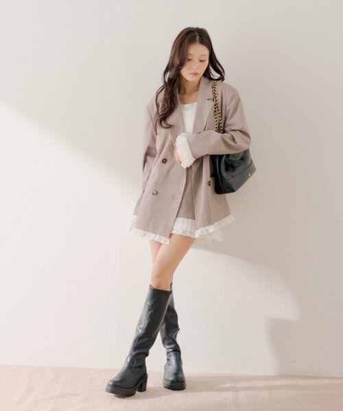 Chico（チコ）の「【セットアップ対応】袖フリルテーラードジャケット（テーラードジャケット・レディース・ベージュ系その他2/グレー/ベージュ・FREE）」の12枚目の写真