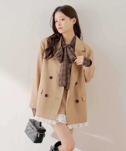 Chico（チコ）の「【セットアップ対応】袖フリルテーラードジャケット（テーラードジャケット・レディース・ベージュ系その他2/グレー/ベージュ・FREE）」の13枚目の写真