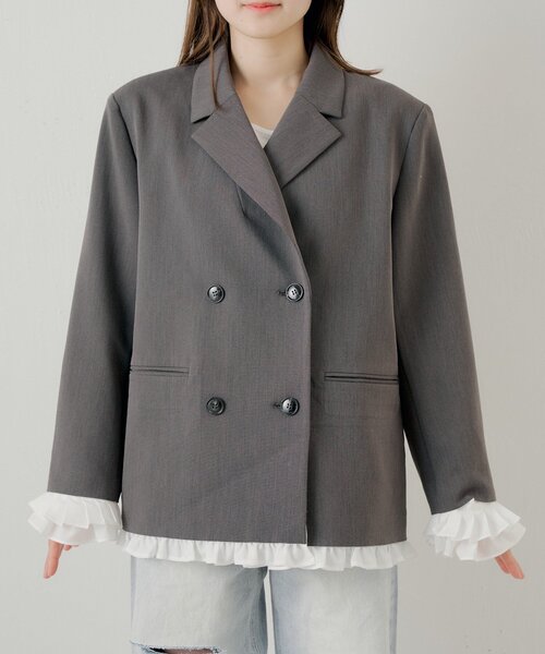 Chico（チコ）の「【セットアップ対応】袖フリルテーラードジャケット（テーラードジャケット・レディース・ベージュ系その他2/グレー/ベージュ・FREE）」の18枚目の写真