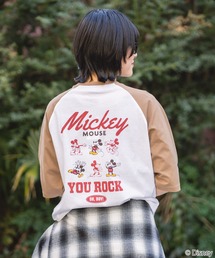 【DISNEY/ディズニー】【軽やかな着心地でお出掛けにぴったり！】ラグラン7分袖Tシャツ ミッキーマウス キャラクターグッズ 配色切り替え カレッジ風 ストリート スケーター 古着MIX