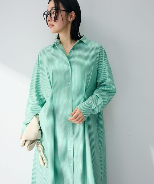 Green Parks(グリーンパークス)の「イージーケア抜け衿ウエストタックシャツワンピース(ワンピース・レディース・ネイビー/ブルー/ピンク/グリーン・FREE)」の15枚目の写真