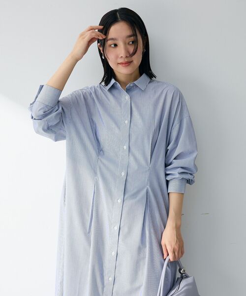 Green Parks(グリーンパークス)の「イージーケア抜け衿ウエストタックシャツワンピース(ワンピース・レディース・ネイビー/ブルー/ピンク/グリーン・FREE)」の21枚目の写真