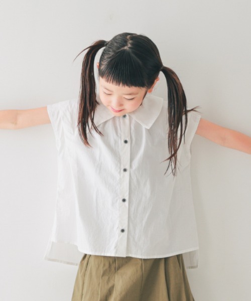 NHT(エヌエイチティー)の「NHT/エヌエイチティー タック ブラウス(シャツ/ブラウス・キッズ・ブラック/オフホワイト・120cm/130cm/140cm/150cm/160cm/110cm)」の1枚目の写真