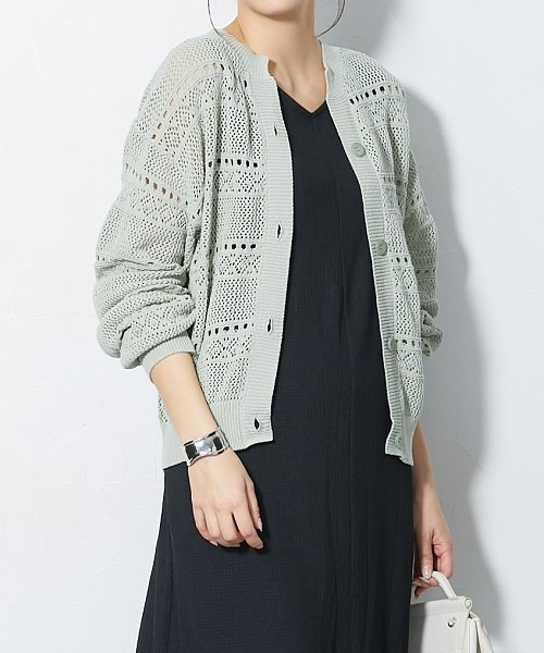 slattgir（スラットジール）の「高身長　綿100％透かし編カーディガン（トールサイズ）（カーディガン/ボレロ・レディース・アイボリー/ブラック/カーキ系・TM/TL/T3L/T4L/T5L/TLL）」の3枚目の写真