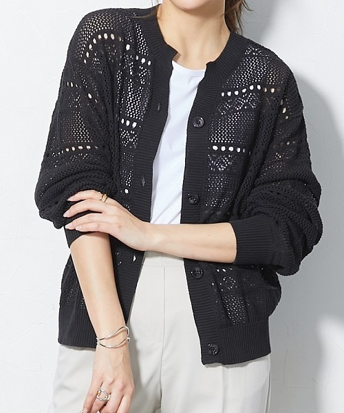 slattgir（スラットジール）の「高身長　綿100％透かし編カーディガン（トールサイズ）（カーディガン/ボレロ・レディース・アイボリー/ブラック/カーキ系・TM/TL/T3L/T4L/T5L/TLL）」の2枚目の写真