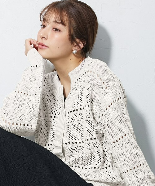 slattgir（スラットジール）の「高身長　綿100％透かし編カーディガン（トールサイズ）（カーディガン/ボレロ・レディース・アイボリー/ブラック/カーキ系・TM/TL/T3L/T4L/T5L/TLL）」の4枚目の写真