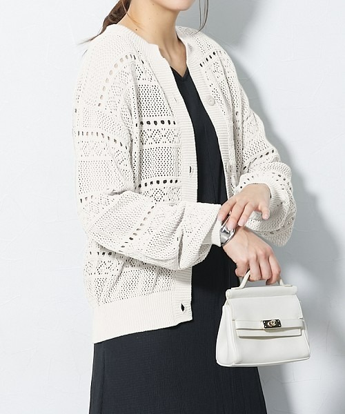 slattgir（スラットジール）の「高身長　綿100％透かし編カーディガン（トールサイズ）（カーディガン/ボレロ・レディース・アイボリー/ブラック/カーキ系・TM/TL/T3L/T4L/T5L/TLL）」の7枚目の写真