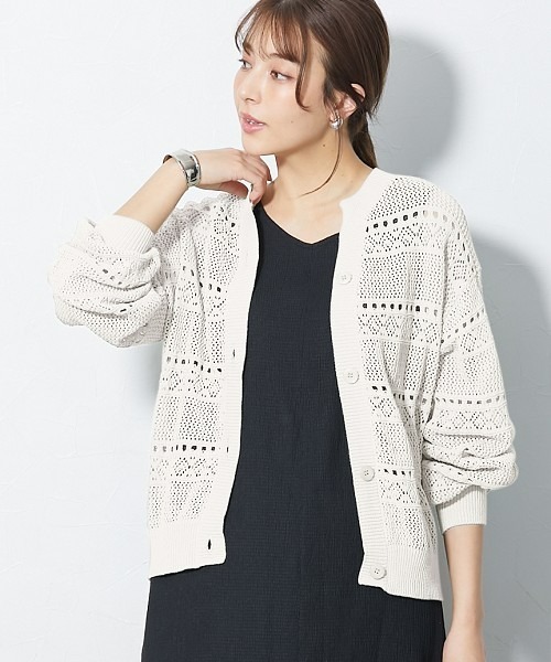 slattgir（スラットジール）の「高身長　綿100％透かし編カーディガン（トールサイズ）（カーディガン/ボレロ・レディース・アイボリー/ブラック/カーキ系・TM/TL/T3L/T4L/T5L/TLL）」の5枚目の写真