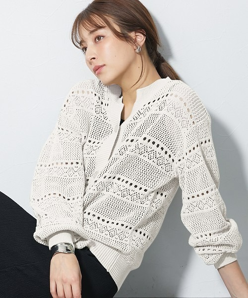 slattgir（スラットジール）の「高身長　綿100％透かし編カーディガン（トールサイズ）（カーディガン/ボレロ・レディース・アイボリー/ブラック/カーキ系・TM/TL/T3L/T4L/T5L/TLL）」の6枚目の写真