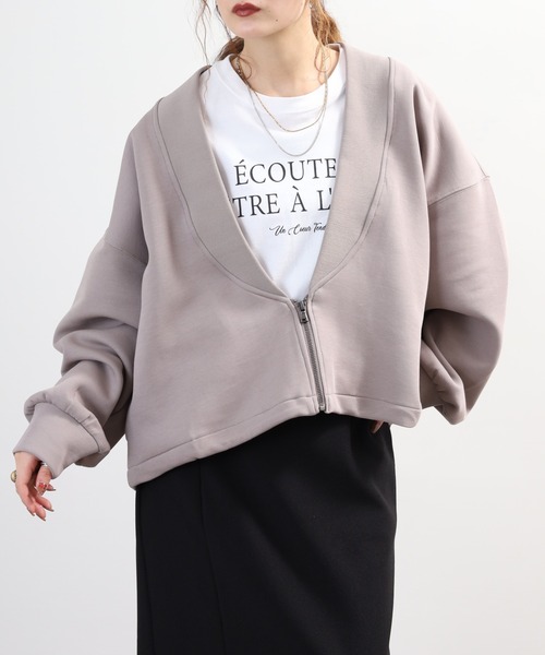 FUNALIVE(ファンアライブ)の「comoely closet ワイドリブ深Vがエッジーな羽織り(その他アウター・レディース・グレー/ブラック・S-M/L-XL)」の21枚目の写真