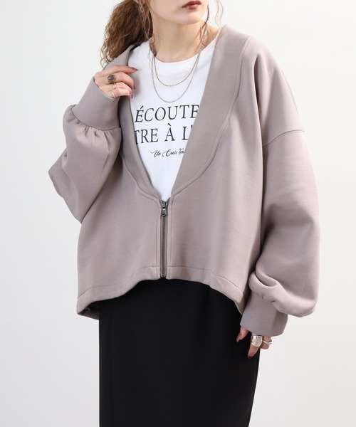 FUNALIVE(ファンアライブ)の「comoely closet ワイドリブ深Vがエッジーな羽織り(その他アウター・レディース・グレー/ブラック・S-M/L-XL)」の22枚目の写真