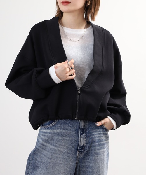 FUNALIVE(ファンアライブ)の「comoely closet ワイドリブ深Vがエッジーな羽織り(その他アウター・レディース・グレー/ブラック・S-M/L-XL)」の14枚目の写真