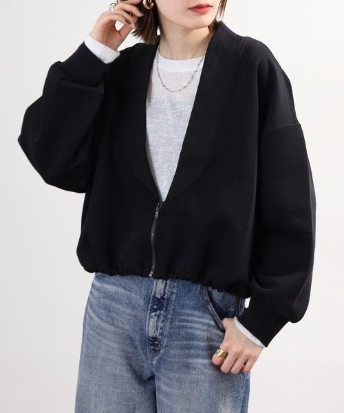FUNALIVE(ファンアライブ)の「comoely closet ワイドリブ深Vがエッジーな羽織り(その他アウター・レディース・グレー/ブラック・S-M/L-XL)」の15枚目の写真