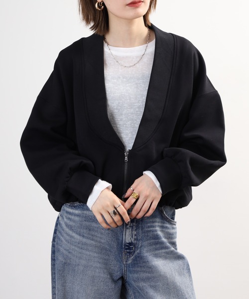 FUNALIVE(ファンアライブ)の「comoely closet ワイドリブ深Vがエッジーな羽織り(その他アウター・レディース・グレー/ブラック・S-M/L-XL)」の16枚目の写真