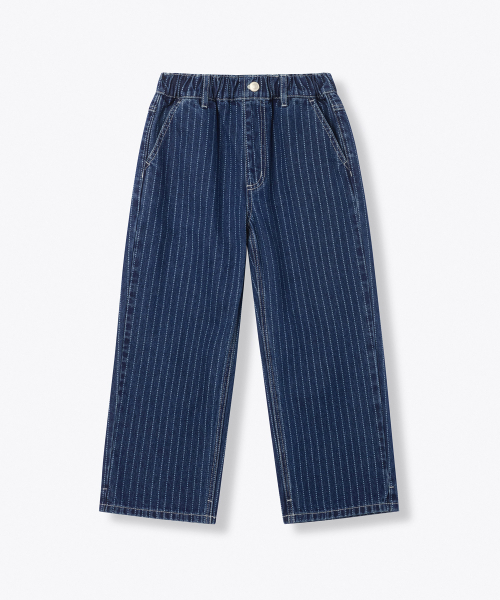 MUSINSA STANDARD KIDS（ムシンサスタンダードキッズ）の「ストライプワイドバンディングデニムパンツ[ミディアムインディゴ]（デニムパンツ・レディース・その他・140/150/160/110/120/130）」の2枚目の写真
