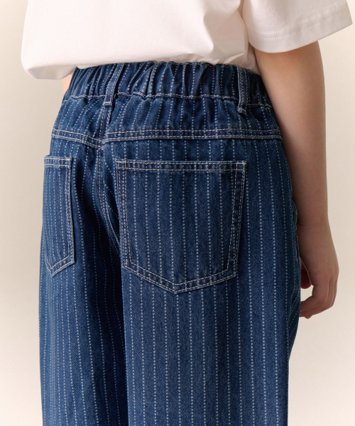 MUSINSA STANDARD KIDS（ムシンサスタンダードキッズ）の「ストライプワイドバンディングデニムパンツ[ミディアムインディゴ]（デニムパンツ・レディース・その他・140/150/160/110/120/130）」の6枚目の写真