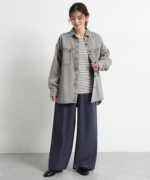 studio CLIP（スタディオクリップ）の「綺麗めタックストレートパンツ[プチ・プラスサイズあり]（その他パンツ・レディース・ダークグレー/ブラウン/アイボリー・ﾌﾘｰ(L)/PF/FREE）」の7枚目の写真