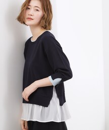 grove | 【洗える/体型カバー】レイヤード風、配色ニットプルオーバー(ニット/セーター)