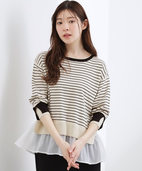 grove(グローブ)の「【洗える/体型カバー】レイヤード風、配色ニットプルオーバー(ニット/セーター・レディース・ホワイト系7/ライトグレー系4/ネイビー系4/ピンク系1・03/02/05/04/01)」の5枚目の写真