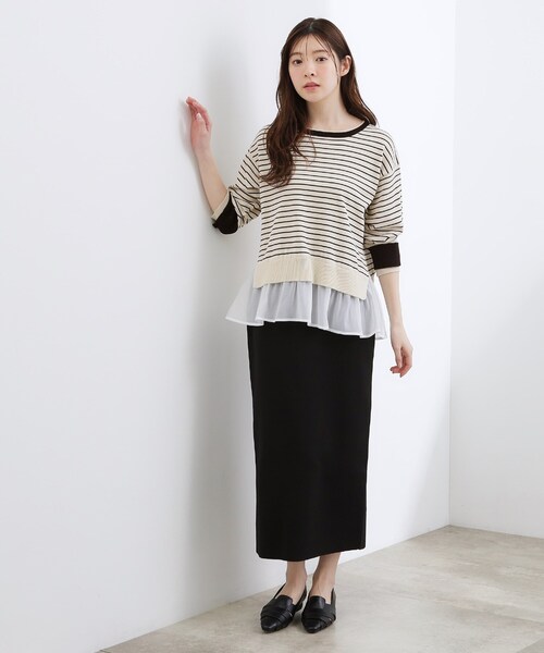 grove(グローブ)の「【洗える/体型カバー】レイヤード風、配色ニットプルオーバー(ニット/セーター・レディース・ホワイト系7/ライトグレー系4/ネイビー系4/ピンク系1・03/02/05/04/01)」の6枚目の写真