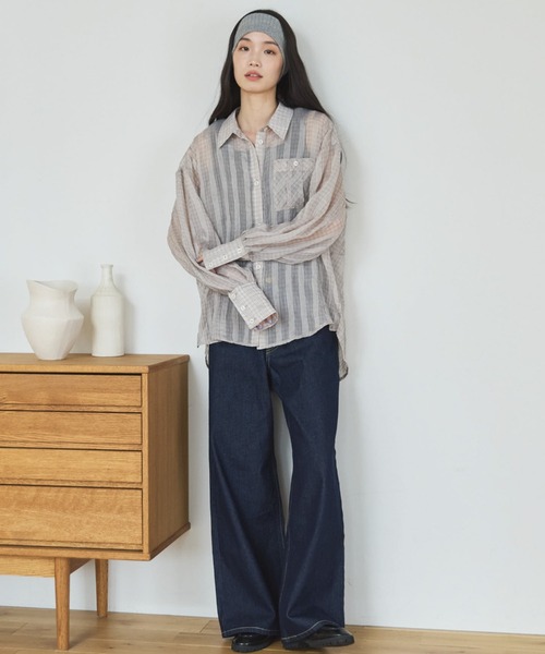 Doux archives(ドゥアルシーヴ)の「【ZOZO限定】チェックシアーボリュームスリーブシャツ(シャツ/ブラウス・レディース・ベージュ/ブラウン/チャコールグレー・FREE)」の7枚目の写真