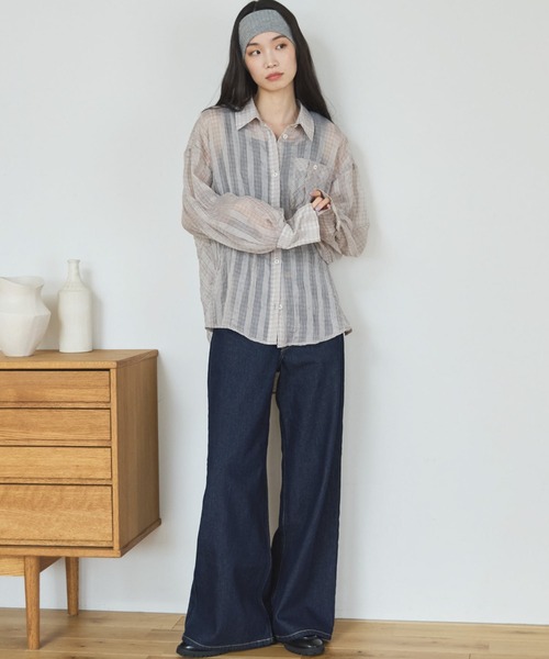 Doux archives(ドゥアルシーヴ)の「【ZOZO限定】チェックシアーボリュームスリーブシャツ(シャツ/ブラウス・レディース・ベージュ/ブラウン/チャコールグレー・FREE)」の8枚目の写真