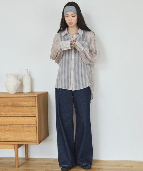 Doux archives(ドゥアルシーヴ)の「【ZOZO限定】チェックシアーボリュームスリーブシャツ(シャツ/ブラウス・レディース・ベージュ/ブラウン/チャコールグレー・FREE)」の9枚目の写真