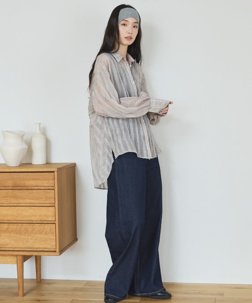 Doux archives(ドゥアルシーヴ)の「【ZOZO限定】チェックシアーボリュームスリーブシャツ(シャツ/ブラウス・レディース・ベージュ/ブラウン/チャコールグレー・FREE)」の10枚目の写真