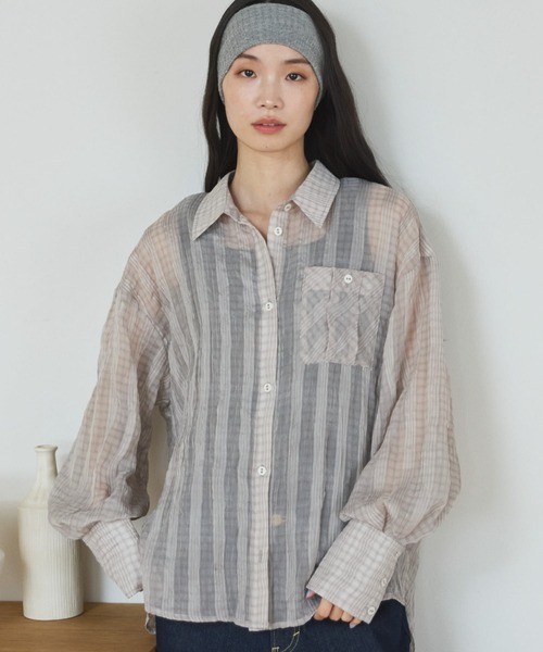 Doux archives(ドゥアルシーヴ)の「【ZOZO限定】チェックシアーボリュームスリーブシャツ(シャツ/ブラウス・レディース・ベージュ/ブラウン/チャコールグレー・FREE)」の15枚目の写真