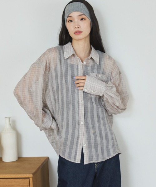 Doux archives(ドゥアルシーヴ)の「【ZOZO限定】チェックシアーボリュームスリーブシャツ(シャツ/ブラウス・レディース・ベージュ/ブラウン/チャコールグレー・FREE)」の16枚目の写真