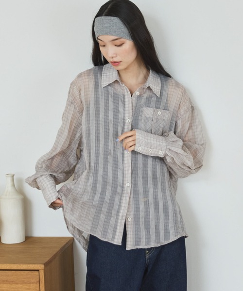 Doux archives(ドゥアルシーヴ)の「【ZOZO限定】チェックシアーボリュームスリーブシャツ(シャツ/ブラウス・レディース・ベージュ/ブラウン/チャコールグレー・FREE)」の17枚目の写真