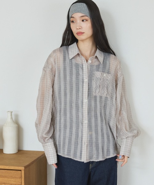 Doux archives(ドゥアルシーヴ)の「【ZOZO限定】チェックシアーボリュームスリーブシャツ(シャツ/ブラウス・レディース・ベージュ/ブラウン/チャコールグレー・FREE)」の19枚目の写真