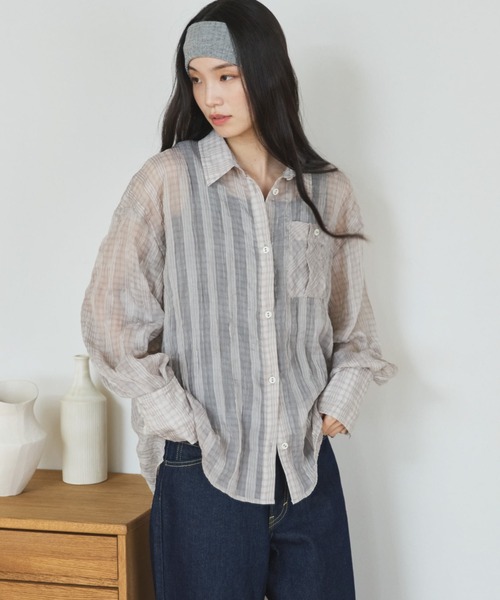 Doux archives(ドゥアルシーヴ)の「【ZOZO限定】チェックシアーボリュームスリーブシャツ(シャツ/ブラウス・レディース・ベージュ/ブラウン/チャコールグレー・FREE)」の20枚目の写真