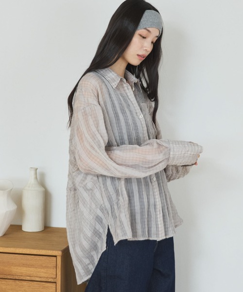 Doux archives(ドゥアルシーヴ)の「【ZOZO限定】チェックシアーボリュームスリーブシャツ(シャツ/ブラウス・レディース・ベージュ/ブラウン/チャコールグレー・FREE)」の21枚目の写真