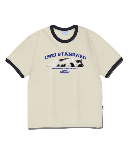 1989STANDARD(1989スタンダード)の「ARCH CHARMING CAT クールコットンリンガー半袖(SRSSTD-0040)(Tシャツ/カットソー・メンズ・ライトグレー/ブラック/ブルー/アイボリー・MEDIUM/X-LARGE/LARGE)」の2枚目の写真