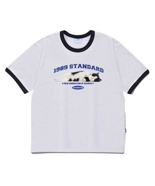 1989STANDARD(1989スタンダード)の「ARCH CHARMING CAT クールコットンリンガー半袖(SRSSTD-0040)(Tシャツ/カットソー・メンズ・ライトグレー/ブラック/ブルー/アイボリー・MEDIUM/X-LARGE/LARGE)」の1枚目の写真