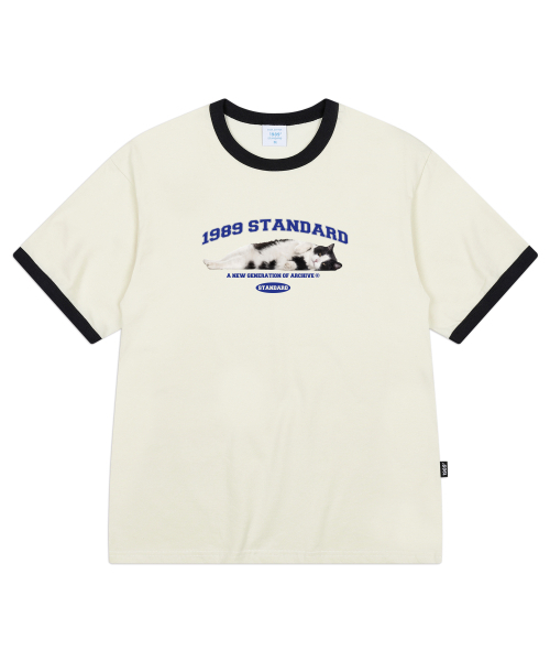 1989STANDARD(1989スタンダード)の「ARCH CHARMING CAT クールコットンリンガー半袖(SRSSTD-0040)(Tシャツ/カットソー・メンズ・ライトグレー/ブラック/ブルー/アイボリー・MEDIUM/X-LARGE/LARGE)」の6枚目の写真