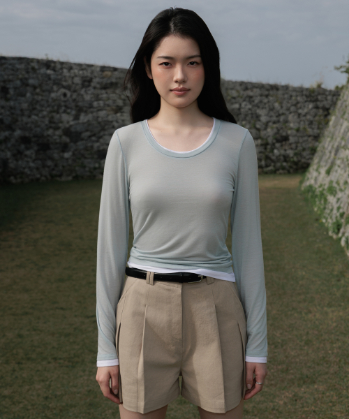 DEHEVE（デヘヴェ）の「Double Layered Long Sleeve [Sky Blue]（Tシャツ/カットソー・レディース・スカイブルー・FREE）」の8枚目の写真