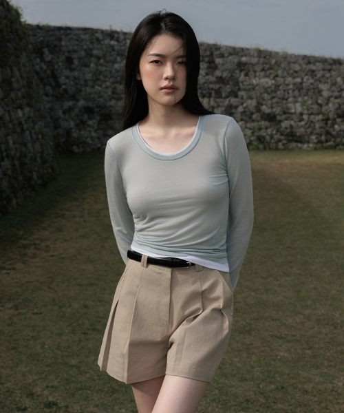 DEHEVE（デヘヴェ）の「Double Layered Long Sleeve [Sky Blue]（Tシャツ/カットソー・レディース・スカイブルー・FREE）」の9枚目の写真