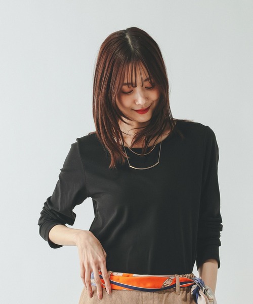 GLOBAL WORK(グローバルワーク)の「Fffit エフィット/やわらかストレッチクルー長袖T/645033(Tシャツ/カットソー・レディース・ブラック/グレー/ホワイト系その他2/ダークブラウン・X-LARGE/MEDIUM/LARGE/SMALL)」の1枚目の写真
