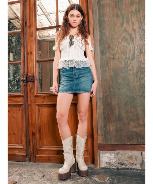 EVRIS（エヴリス）の「【厚底】ウエスタンプラットフォームブーツ（ブーツ・レディース・ブラック/ホワイト・MEDIUM/LARGE/SMALL）」の12枚目の写真