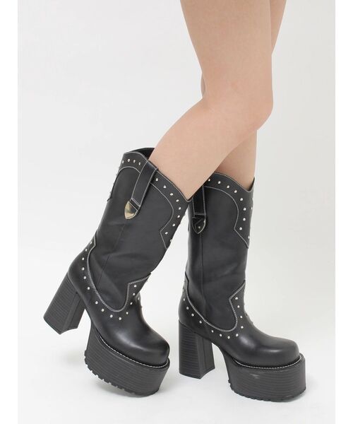 EVRIS（エヴリス）の「【厚底】ウエスタンプラットフォームブーツ（ブーツ・レディース・ブラック/ホワイト・MEDIUM/LARGE/SMALL）」の9枚目の写真